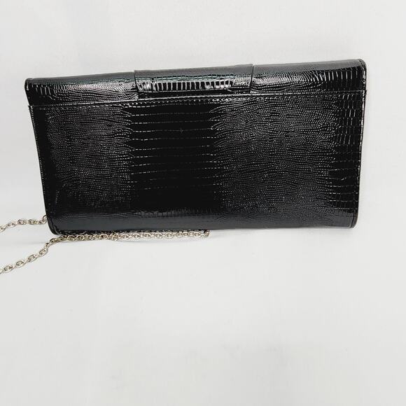Jessica McClintock Black Small Flap Over Chain Strap  Purse/Clutch - Picture 5 of 13